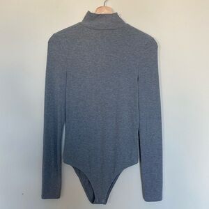 Grey Topshop Ribbed Mock Neck Bodysuit
